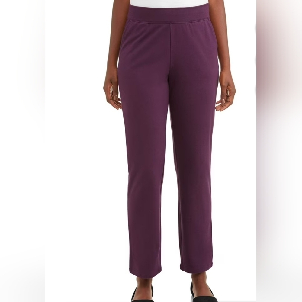 Time & Tru Women's Pull-on Stretch Waist Band Burgandy Dress Pant Pockets Sz XXL